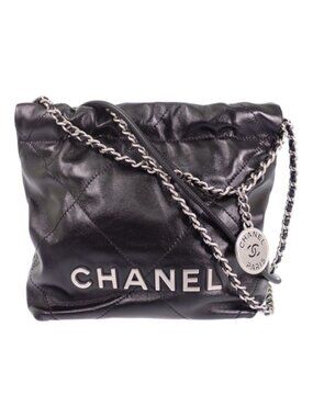 Chanel 22 Mini Shoulder Bag Shiny Calfskin Black Silver